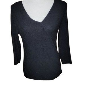 Finity Women's Size Small V-Neck Pullover Sweater 3/4 Sleeve Black Beaded